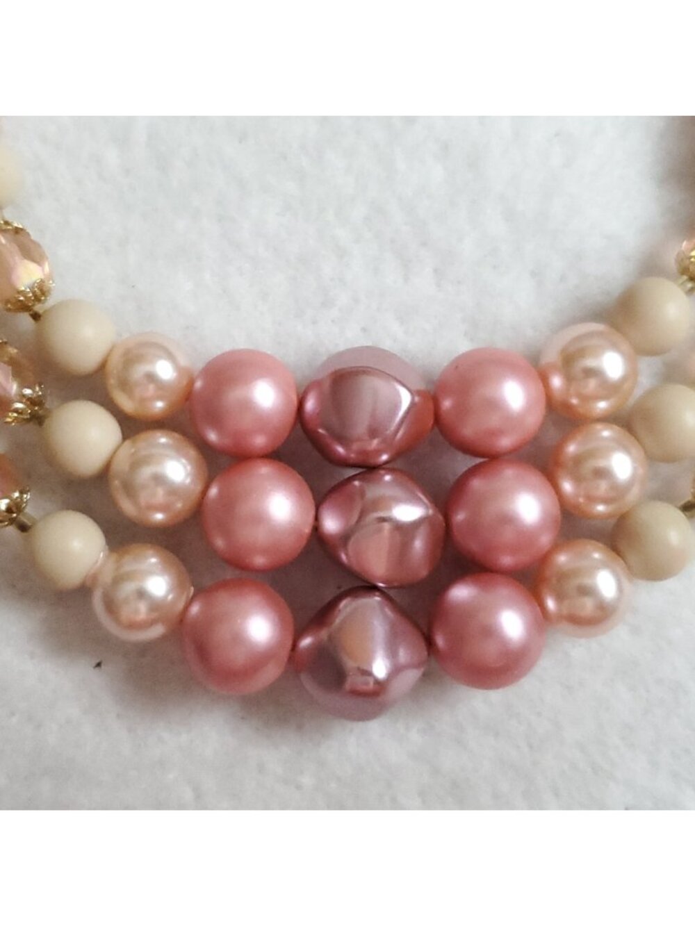 Vintage Beaded Necklace Layered Pink Acrylic Glass 13-15"